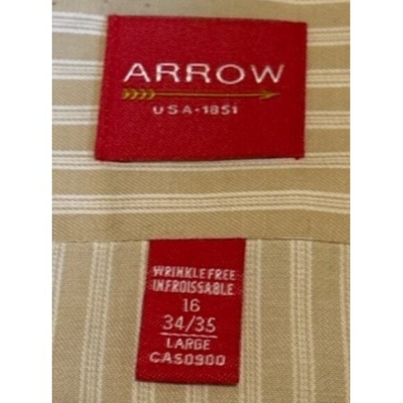 Arrow Dress Shirt Wrinkle-Free Mens 16 Large Tan Striped Long Sleeve Pocket - Picture 3 of 8